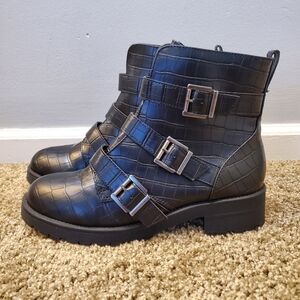 Arizona Jean Co Black Croc Combat boots Buckle Women Sz 11